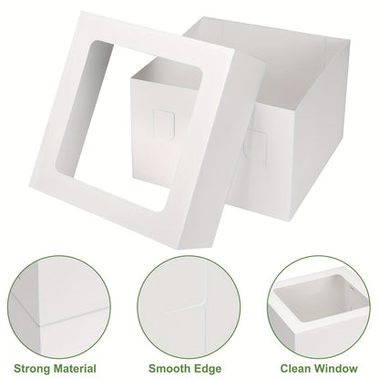10-Pack, 350GSM White Cardboard Cake Boxes with PVC Clear Window, Ultra High Quality