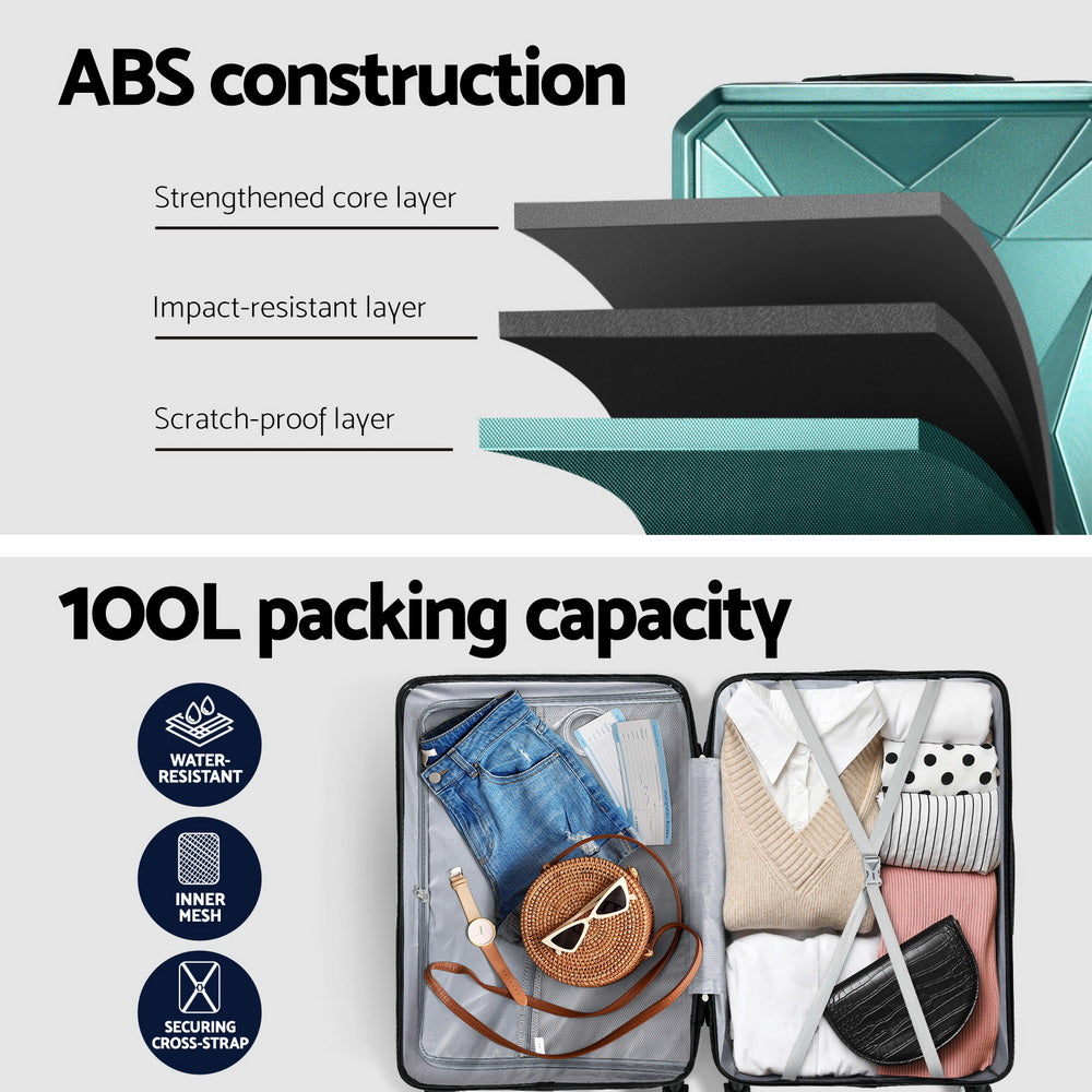 28 Inch 75Cm Luggage Trolley Travel Suitcase Carry on Storage TSA Hardshell Atrovirens