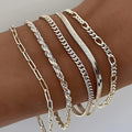 5pcs Bracelet Set, 925 Sterling Silvery Women's Cuban Link Bracelet, Simple Silvery Chain, Handmade Urban Fashion Accessory, Suitable for Christmas and Daily Wear, a Perfect Gift for Family, Daughters, and Friends