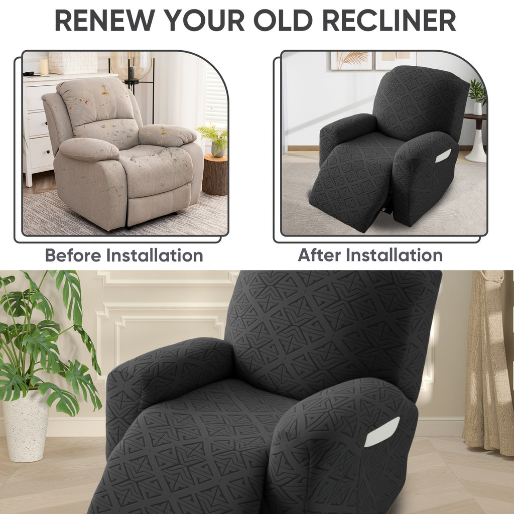 4pcs Stretch Recliner Slipcovers- Contemporary Geometric Pattern, Machine Washable Sofa Couch Covers With Pockets, Non Slip Reclining Furniture Protector With Elastic Bottom For For Living Room, Office, Home Decor Room Decor