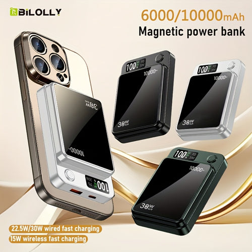 Magnetic Wireless Charging Power Bank, 10000mAh Battery 30W PD Fast Charging Power Bank, 15W Fast Wireless Charging, 2 Outputs And Dual Input External Battery Pack Compatible With Apple 17/16/15/14/13/12/11Pro Max Air And Other Android