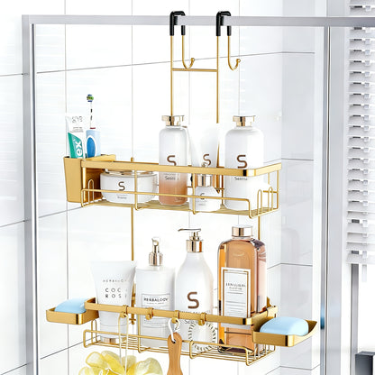 Over the Door Shower Caddy Hanging: Black Rustproof Shower Organizer Over the Door - No Drilling Bathroom Rack for Inside, Shower Caddies