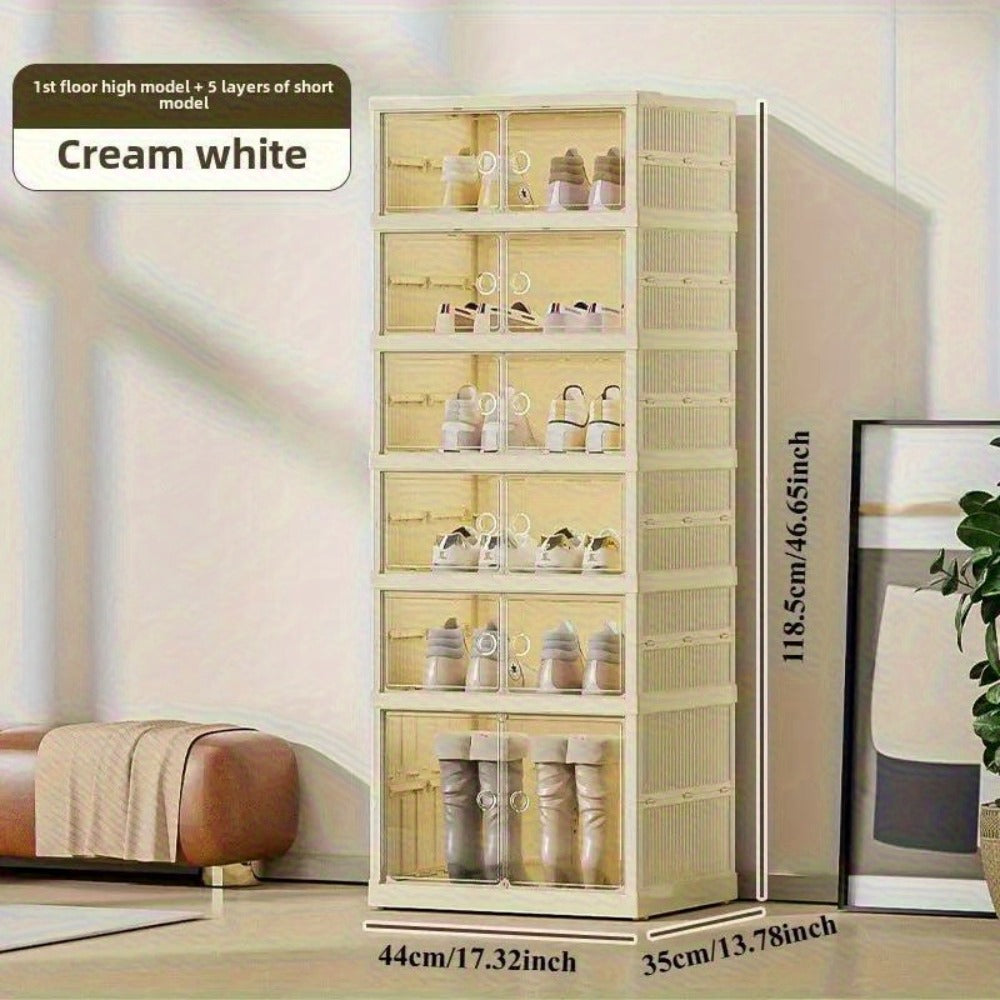12-Pair Foldable Shoe Cabinet – Transparent Stackable Storage – close-up product details
