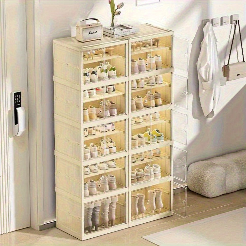 12-Pair Foldable Shoe Cabinet – Transparent Stackable Storage – feature reference