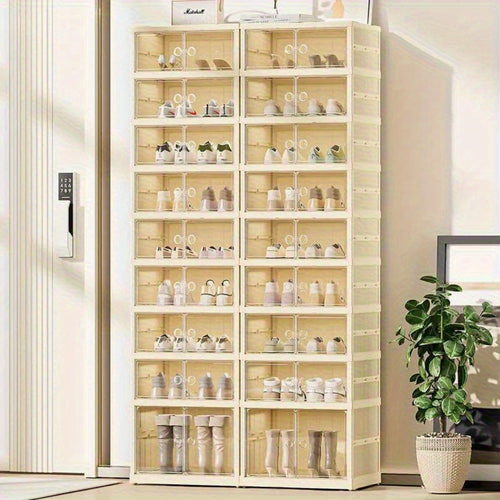 12-Pair Foldable Shoe Cabinet – Transparent Stackable Storage – main product view