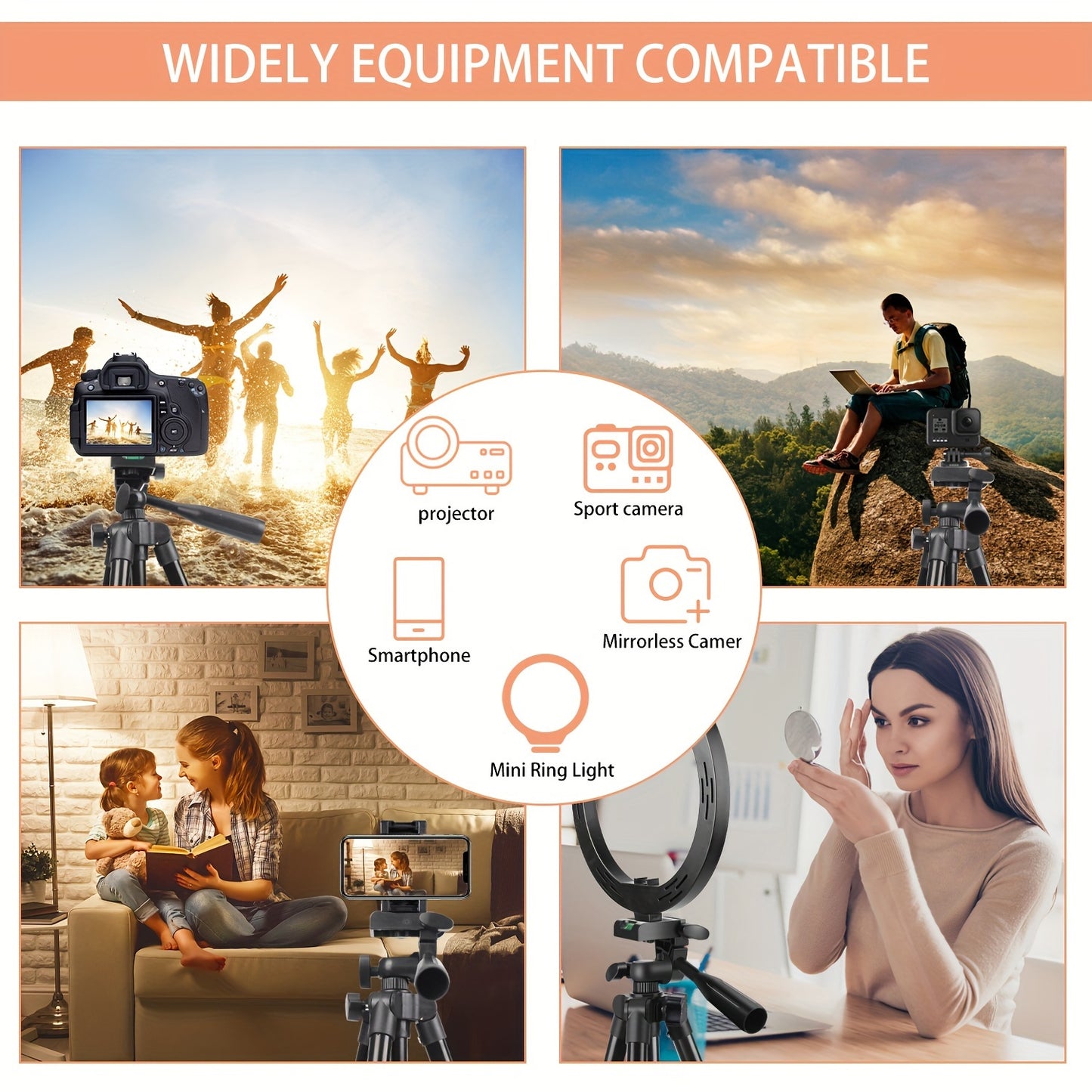 2.54 X 139.7 cm Portable Tripod with Phone Holder, Adjustable, Suitable for Outdoor Live Photography/live Streaming, Selfie Tripod, Telescopic Metal Stand, Travel Photography