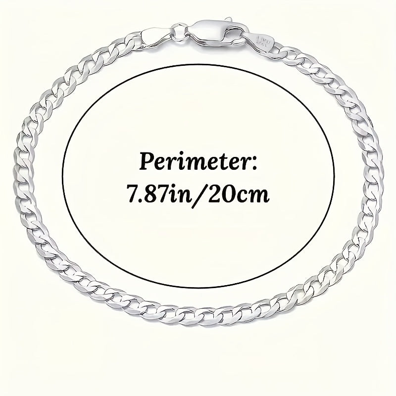 5pcs Bracelet Set, 925 Sterling Silvery Women's Cuban Link Bracelet, Simple Silvery Chain, Handmade Urban Fashion Accessory, Suitable for Christmas and Daily Wear, a Perfect Gift for Family, Daughters, and Friends
