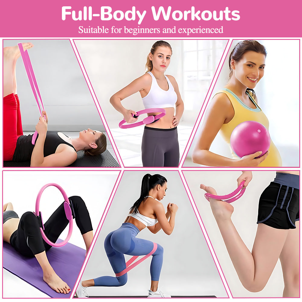 13PCS Pilates & Yoga Equipment Set Purple/Pink Professional Training Combo Core Strengthening Flexibility Enhancing | Home Workouts, Yoga Sets For Pilates at Home Equipment Pilates with Yoga Ball, Resistance Bands, Anti-Slip Pilates Socks, and Accessory B