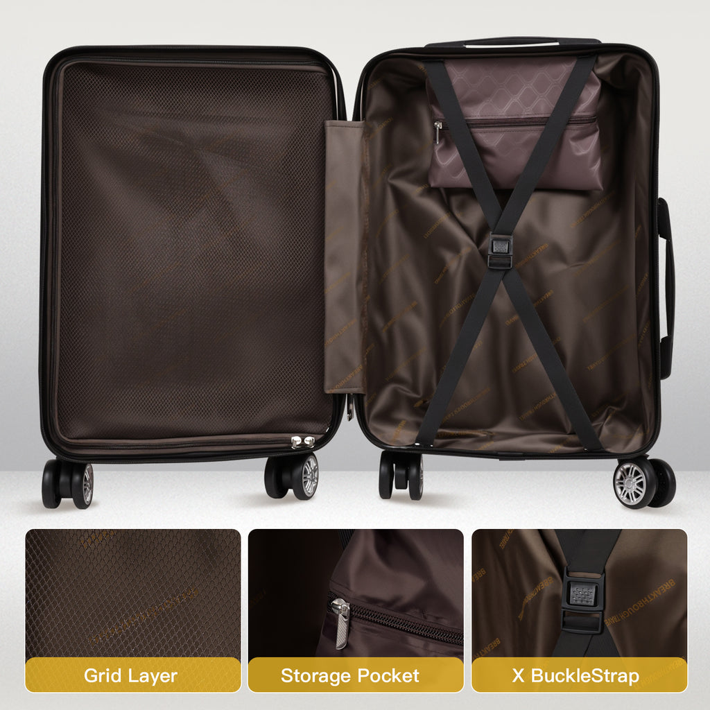 Advwin 2pcs Luggage Set (20+14 Inch), Carry On Hardshell Luggage with Power Bank Pocket, Cup Holder, 360° Wheels for Travel