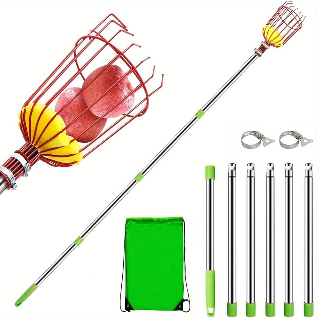 243.84cm Fruit Picker, Adjustable Stainless Steel Fruit Picker Pole with Basket, Fruit Picker Tool for Apple Mango Pear Orange Avocado Lemon Fruit Picking