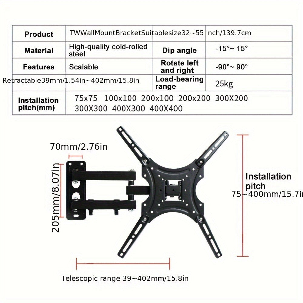 139.7 Cm Full-Motion Swivel TV Wall Bracket - living rooms, bedrooms – design and construction details