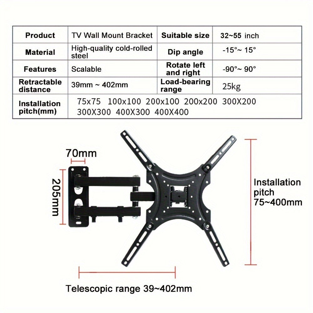 139.7 Cm Full-Motion Swivel TV Wall Bracket - living rooms, bedrooms – additional product view 12
