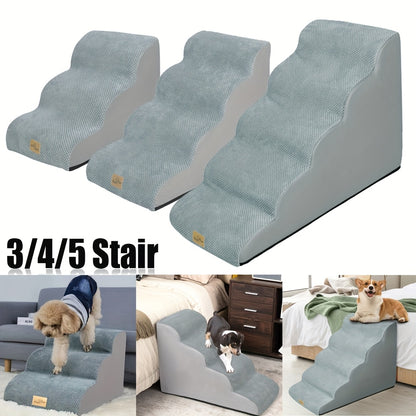 3/4/5 Step Pet Dog Stair Dog Ramp Portable Friendly Cat Dog Climb Ladder for High Bed Sofa Couch High Density Foam Non-Slip Bottom