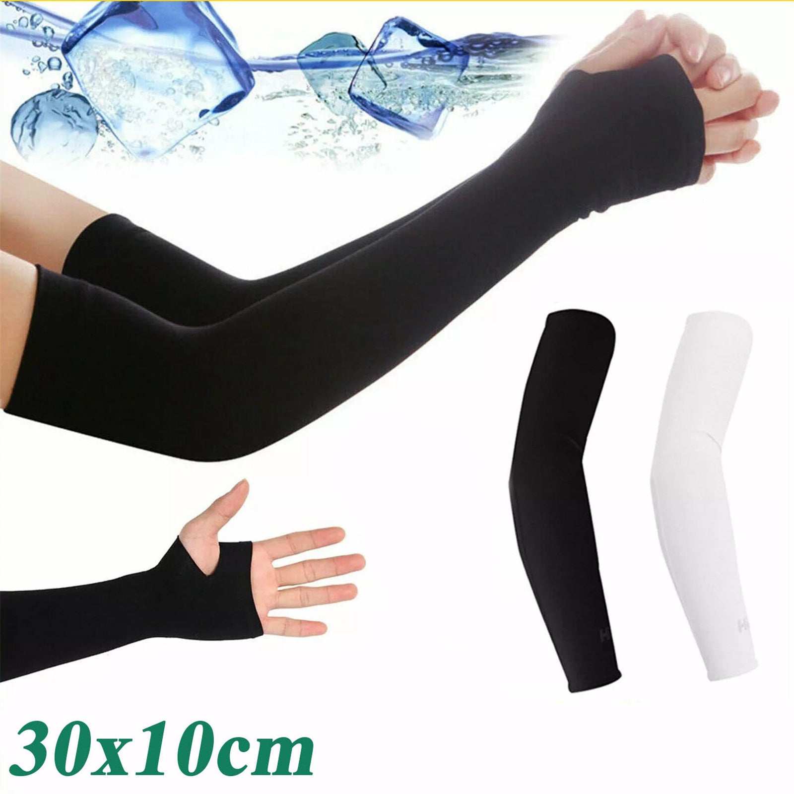 4 Pairs Outdoor Essentials Arm Sleeves - Compression Arm Sleeve, Arm Sleeves Men, Women - Golf Cooling Sleeves to Cover Arms with Thumb Hole (Black, White)