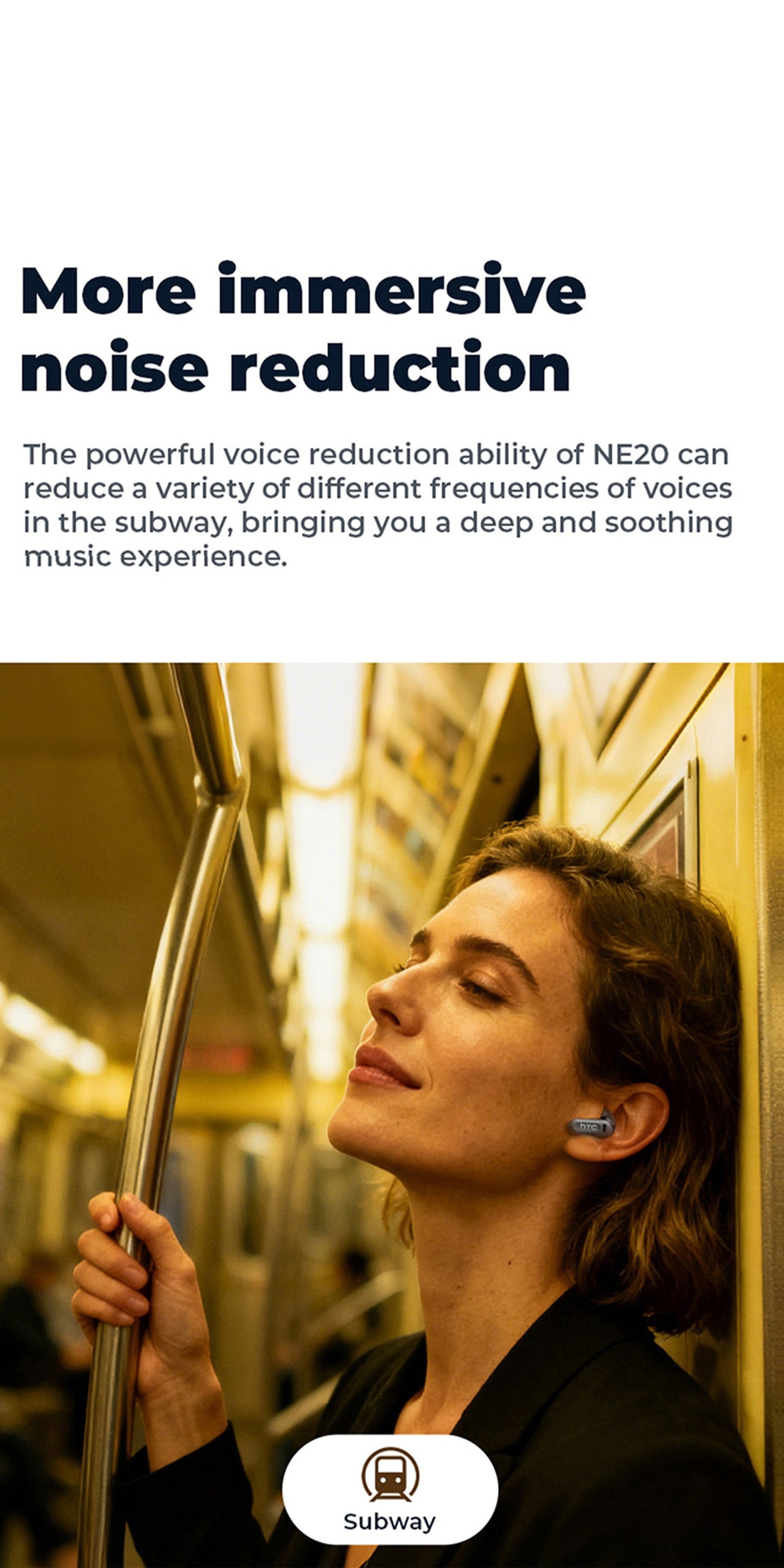 HTC NE20 Wireless Translation Earbuds, with 136+ Language Translation for Better Cross-Language Communication, Wireless V6.0 Low Latency, Active Noise Cancellation, Comfortable for Sleep, Wearable for Running, Office, and Entertainment, Language