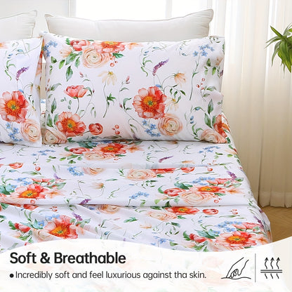 Deep Pocket Sheets Set - Cooling Floral Sheet Set - 2000TC Kids Bed Sheets Queen Size - Breathable And Skin-Friendly, Super Soft, Wrinkle Free - Perfect Gift for Cooling Sleep - S/D/Q/K