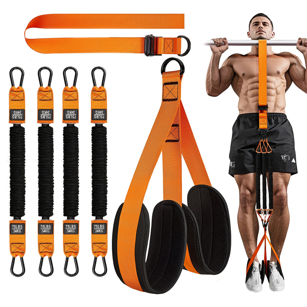 Heavy-Duty Pull-Up Assistance Bands with a Capacity of 136.08KG, Designed for Workouts That Include Foot Rests And Adjustable Height for Strength Training And Gym Use