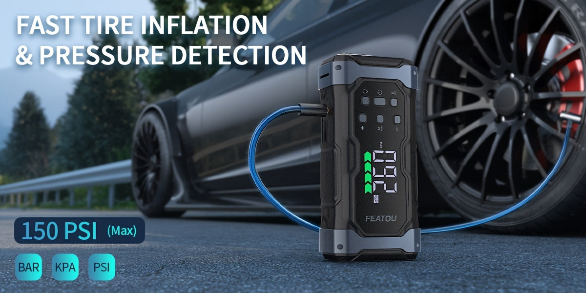 FEATOU High-Power 9000A Jump Starter with Air Compressor/Tire Inflator, 12V Jumper Box for Car(All Gas/14L Diesel), 9in 1 Portable Jump Starter Power Pack, Jump Starter Battery Pack, Heavy Duty Portable Jump Starter, Christmas Gifts