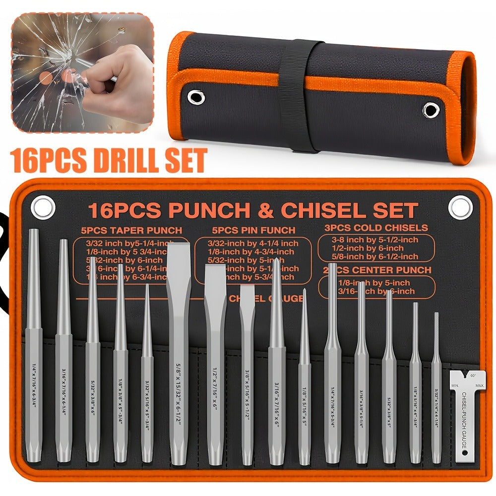 16-Piece Punch and Chisel Tool Set for home and workshop projects