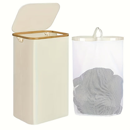26.42-Gallon High-Capacity Laundry Basket, with Lid, with Handle, Portable, Detachable Inner Bag, Laundry Basket with Bamboo Handle, Suitable for Various Room Types, Foldable Laundry Basket, Laundry Hampers, Dirty Clothes Basket, Laundry Baskets
