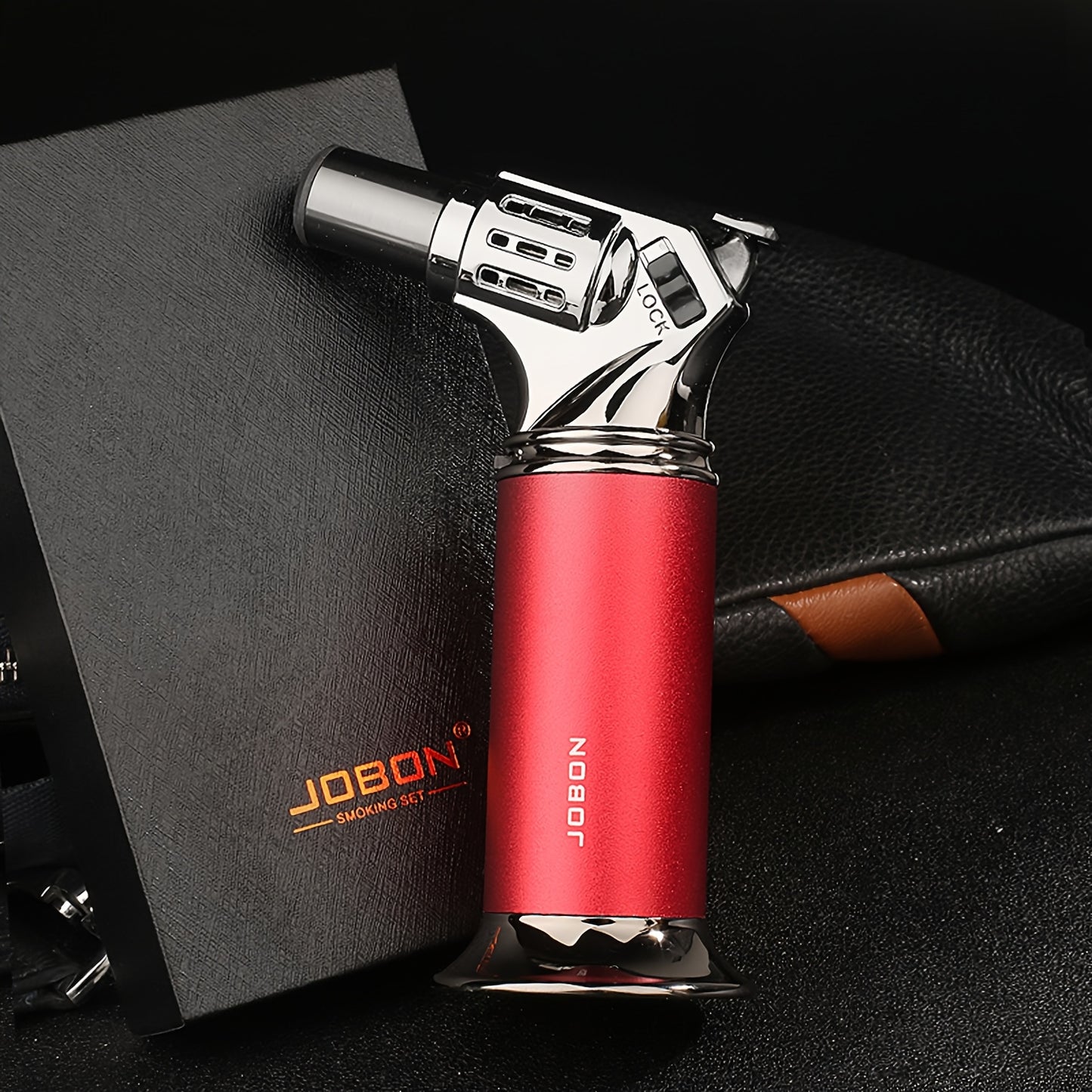 Metal Torch Lighter | Classic Exquisite Base Design, Polished Windproof Refillable Butane Jet Blue Flame Lighter With Flame Locker, Made Of Zinc Alloy, Easier To Use For Better Industrial Camping Barbecue Experience (Butane Not Included)
