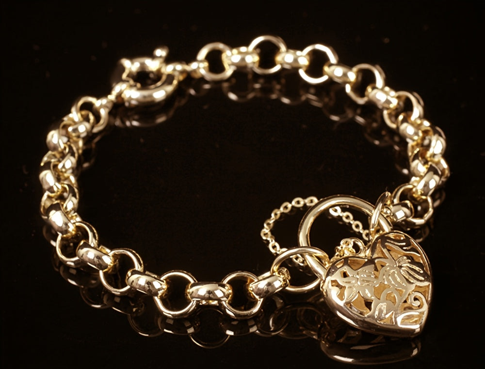 Belcher Link Heart Locket Bracelet/ Gold Plated