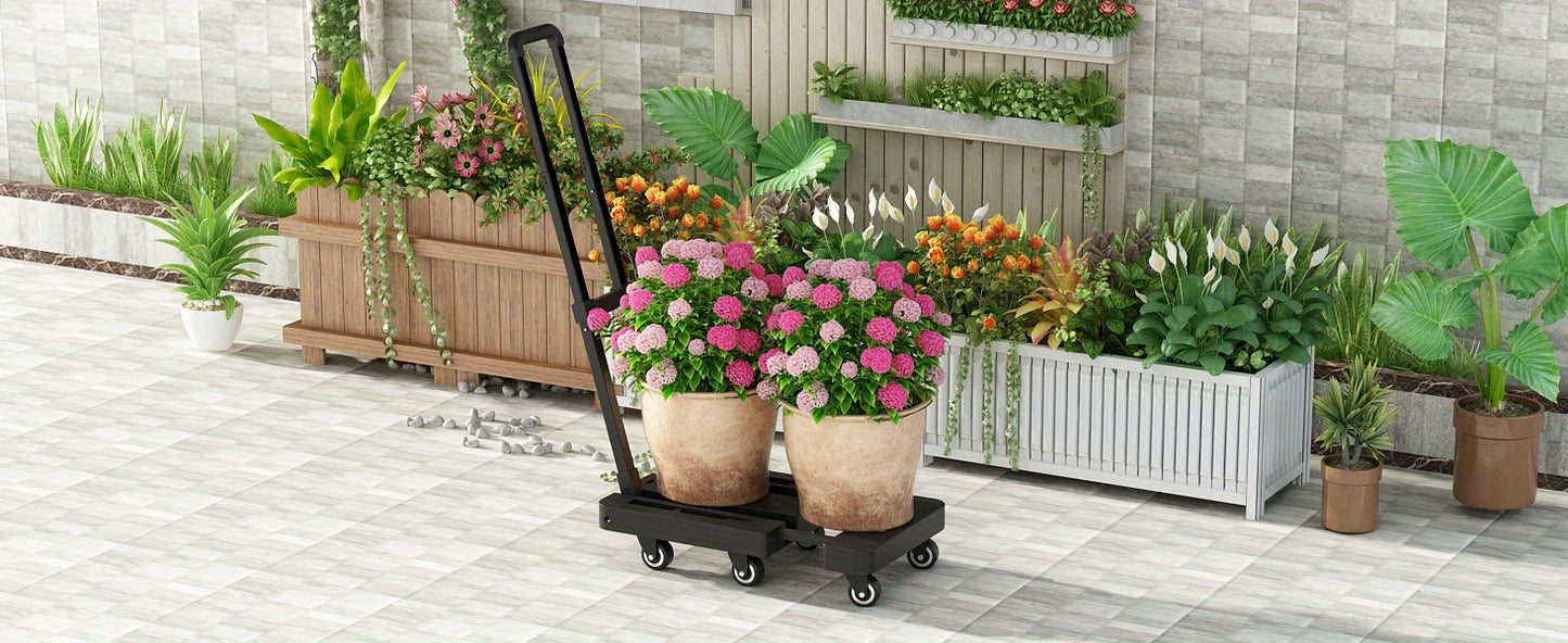 SPACEKEEPER Folding Hand Truck, 226.8 KG Heavy Duty Luggage Cart, Utility Dolly Platform Cart with 6 Wheels & 2 Elastic Ropes for Luggage, Travel, Moving, Shopping, Office Use, Black