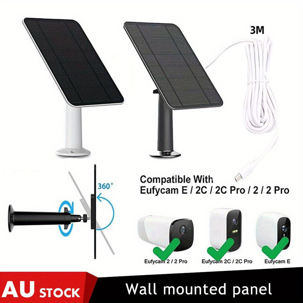 4W Solar Panels For Eufy Eufycam Cam E/2C/E/2 Pro Wall Mount +298.7cm Power Cable