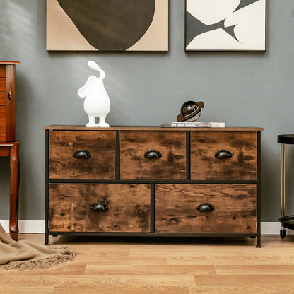 LIFEZEAL 5 Fabric Drawers Tallboys Chest of Drawers Dresser Storage Cabinet Lowboy Living Bedroom Entryway