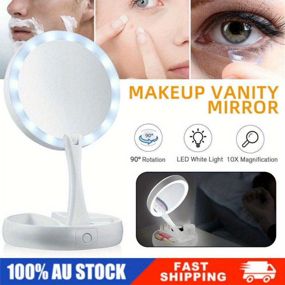Portable 10X Magnifying USB Makeup Cosmetic Beauty Mirror with LED Light Travel
