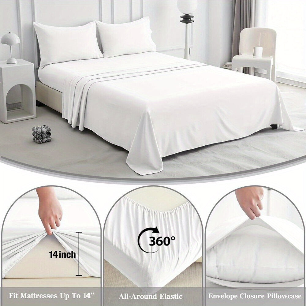 2000TC 100% Cotton Luxurious Sheet Sets Bed Sheet Set (Flat Fitted Sheet Set Pillowcases)Breathable&Extra Soft Queen Size Sheet Sets Deep Pocket 16" (40cm) for Hotel, Home, Dorm King Size Bed Sheets Sets Shrink-Resistant, Fade-Resistant, All Season