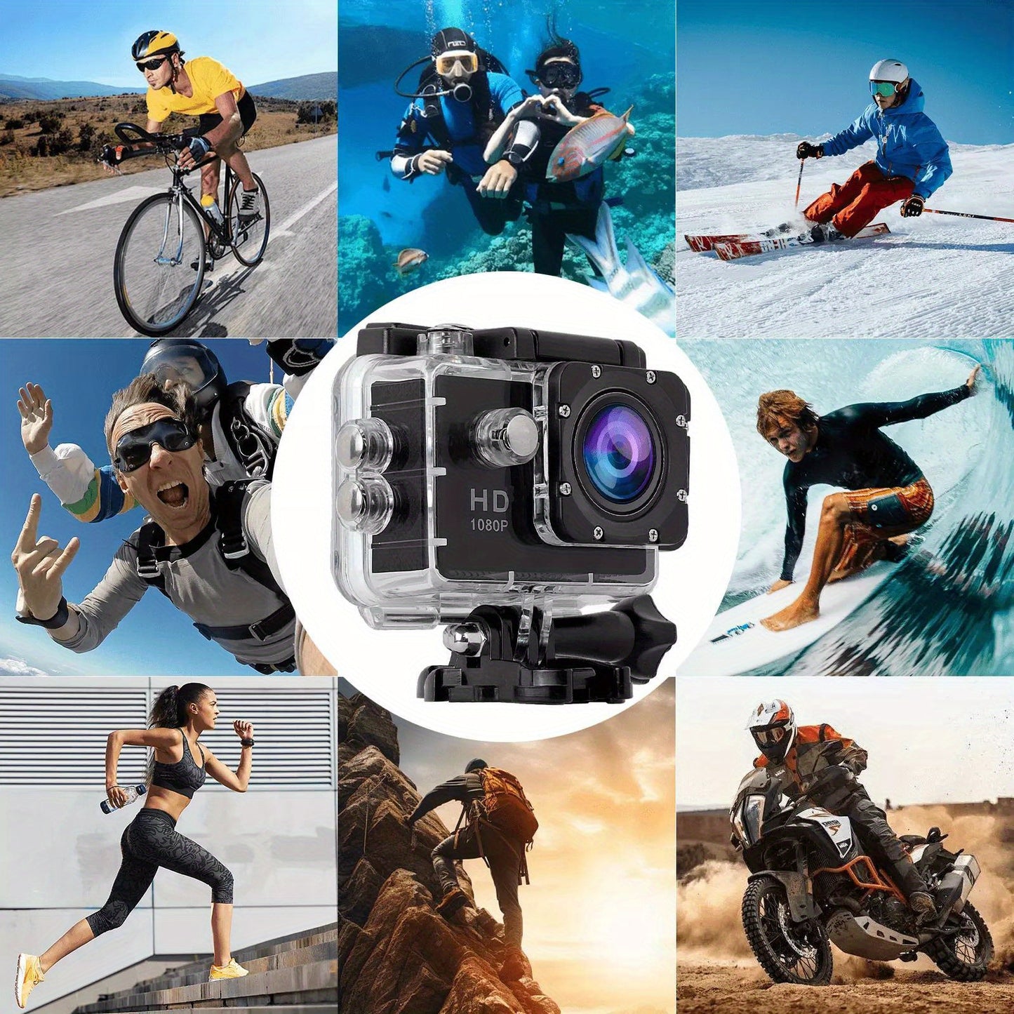 Action Camera 20MP 170°Wide-Angle HD 1080P Waterproof Underwater Camera With Mounting Accessories Kit