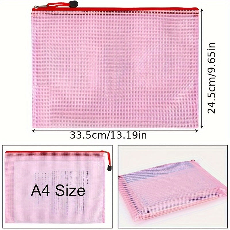 16PCS Mesh Zipper Pouch Document Bag Zip Folders Organizer For A4 Size Travel Red white green blue yellow