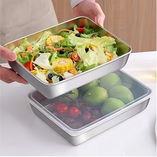 Set of 10 Stainless Steel Crisper Containers with Transparent Lids - Leak-Resistant, Stackable Storage for Food, Meat, And Produce - Sturdy Organizers for Outdoor Kitchens, Ideal for Both Indoor And Outdoor Use, Essential for Camping And Barbecues