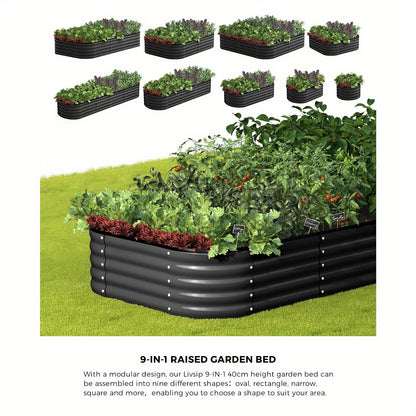 [Modular Garden Bed] 9-IN-1 Raised Garden Bed Modular Kit Planter Oval Galvanised Steel 15.75inch H
