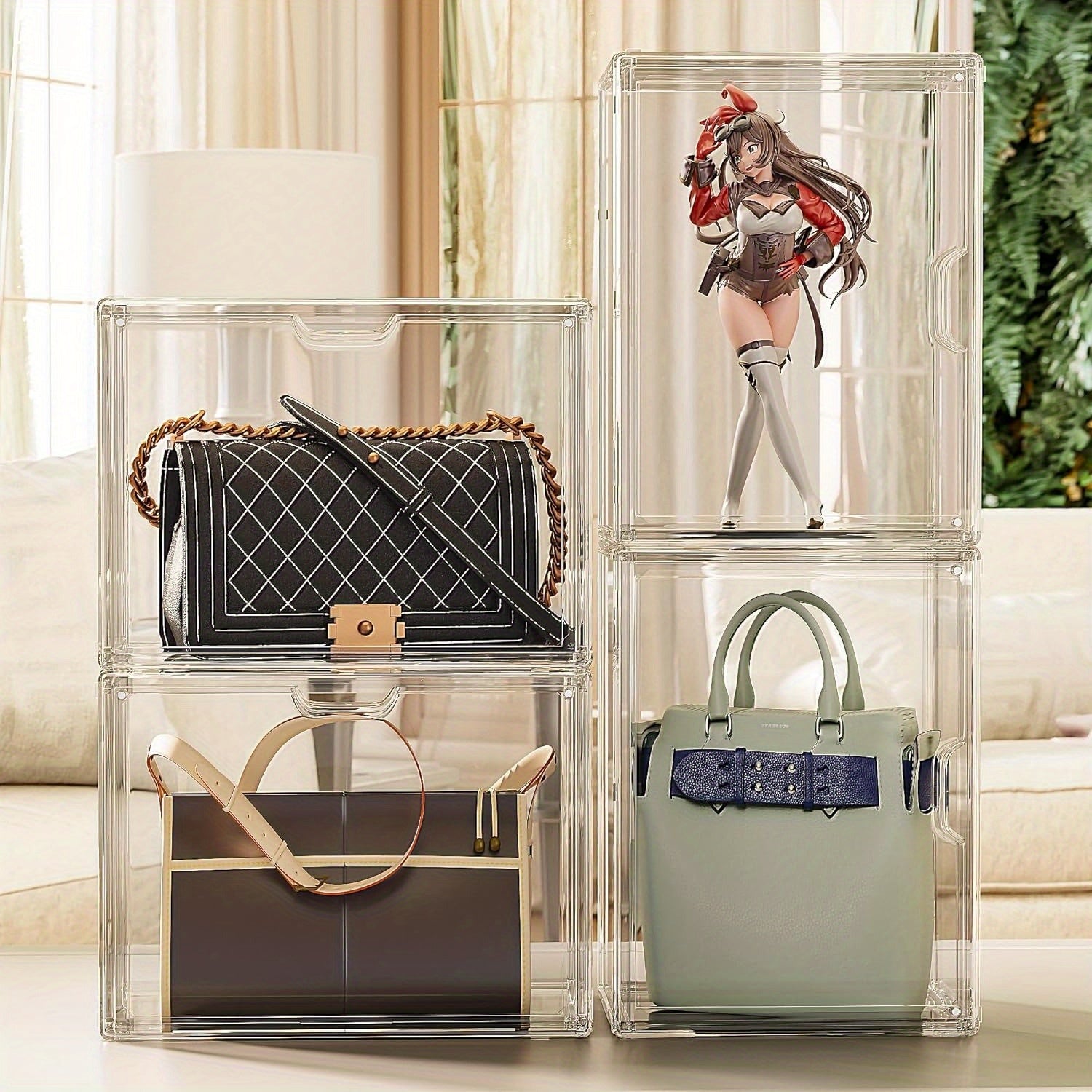 2pcs Luxury Handbag Display Box | Transparent Acrylic Stackable Storage Organizer with Magnetic Door for Handbag, Book, Purse, and Display | Brand: ybaymy