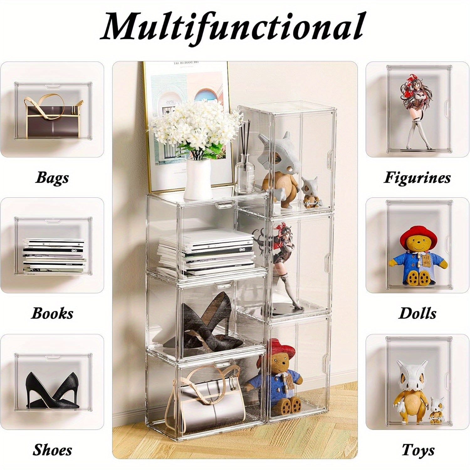 2pcs Luxury Handbag Display Box | Transparent Acrylic Stackable Storage Organizer with Magnetic Door for Handbag, Book, Purse, and Display | Brand: ybaymy