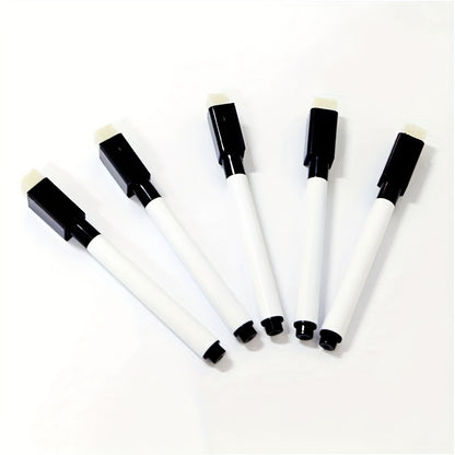 Magnetic Whiteboard Marker Pens Black Dry Wipe Erase Pen with Built-in Eraser Magnet