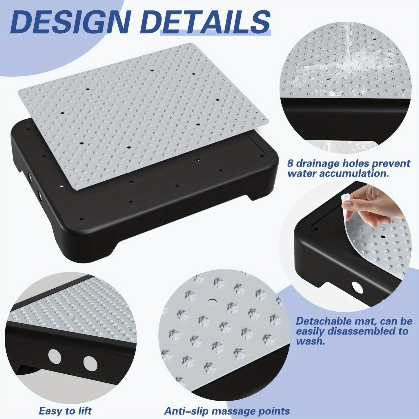 Heavy-Duty Adjustable Non-Slip Stepping Stool - Portable, Sturdy Polypropylene with Anti-Slip Rubber Mat, Ideal for Cars, Beds, Doors, Stairs & Bathrooms - Indoor/ Outdoor Use, Easy Storage, Mobility Aids, Daily Necessities