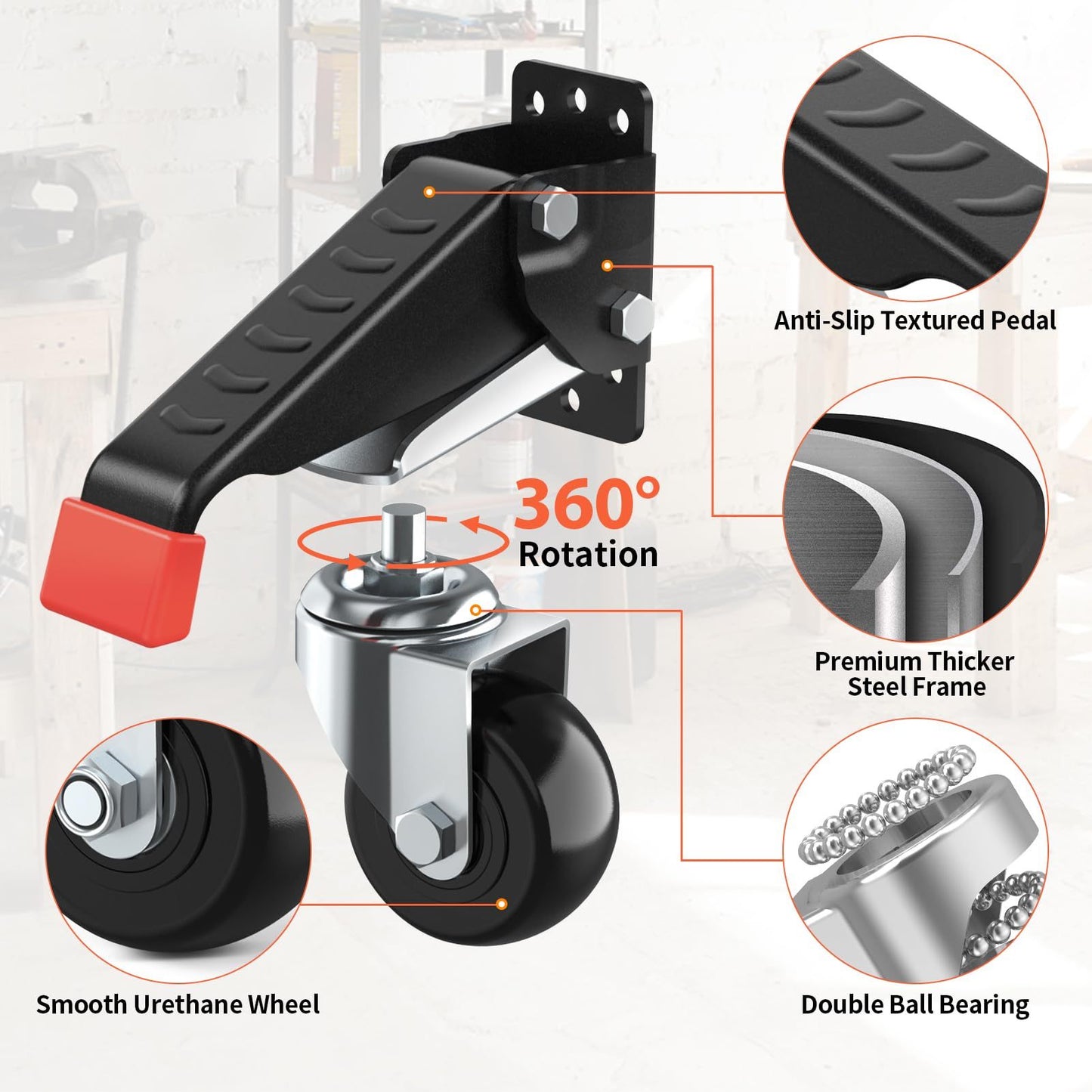 Set of 4 Robust Caster Wheels for Workbenches, Supporting Up to 326.59 KG - Features Quick Release And Retractable Wheels, Made from Adjustable Polyurethane And Sturdy