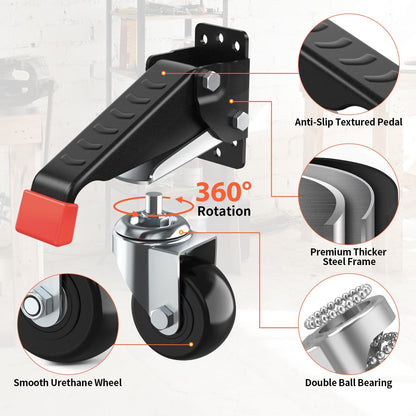 Set of 4 Robust Caster Wheels for Workbenches, Supporting Up to 326.59 KG - Features Quick Release And Retractable Wheels, Made from Adjustable Polyurethane And Sturdy