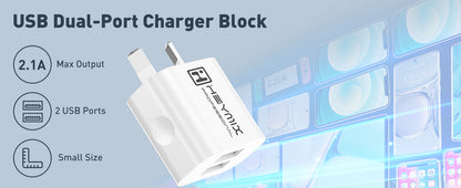 4pcs HEYMIX Dual USB Wall Charger, 10W 2A Fast Charging Power Adapter with Australian Plug, White - Compatible with iPhone, iPad, Samsung, Pixel