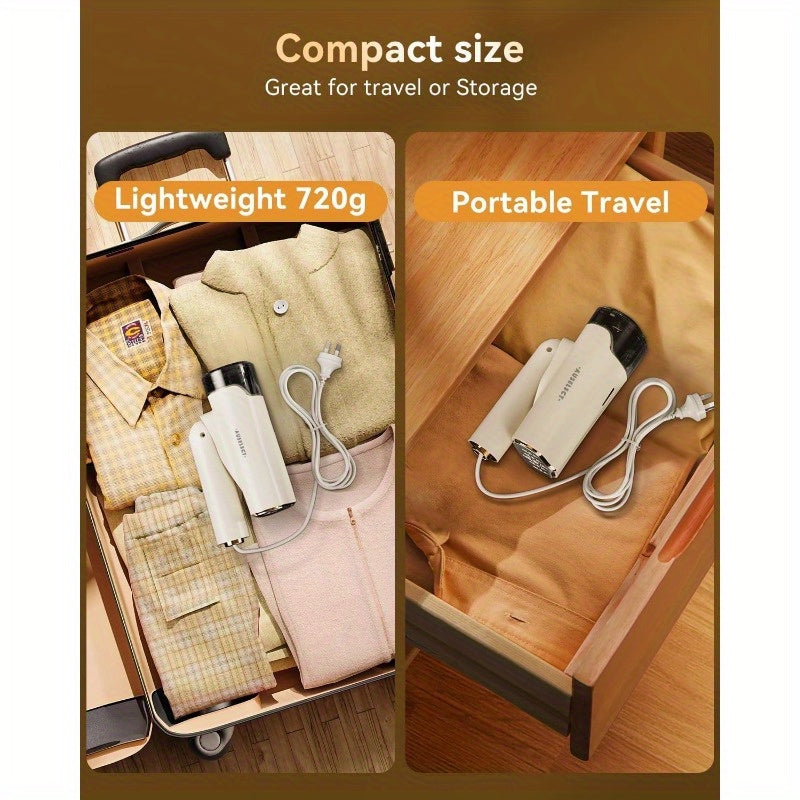 Portable 2-in-1 Handheld Garment Steamer & Iron - 1200W, Compact Travel-Friendly Mini Ironing and Steaming Machine with Adjustable Temperature Control, Ideal for Home Use, Includes 3 Accessories, Durable PC/ABS/Aluminum Construction
