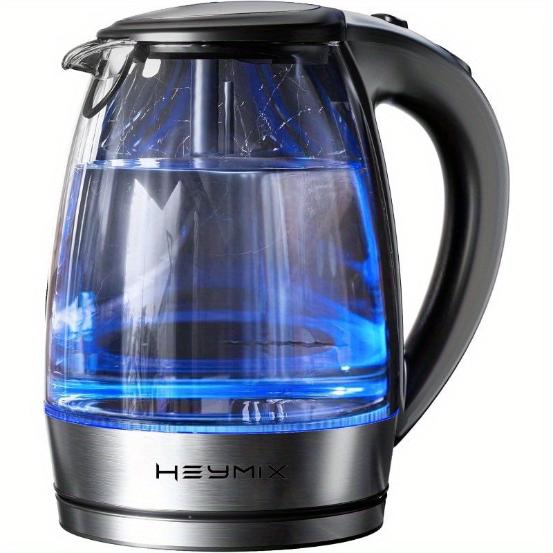 HEYMIX 1.8L Electric Kettle - Glass Kettle for Coffee & Tea, 2200W Hot Water Boiler, Fast Boiling Water Kettle, Quick Boiler Stainless Steel & Glass with Auto Shut-Off, Easy Clean for Smart Home
