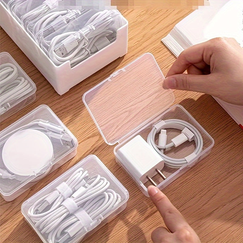Set of 16 Transparent Cable Management Containers - Sturdy Plastic Organizer for Data And Charging Wires, Compact Storage Option for Home And Workplace