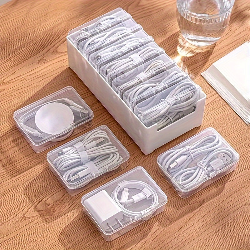 Set of 16 Transparent Cable Management Containers - Sturdy Plastic Organizer for Data And Charging Wires, Compact Storage Option for Home And Workplace