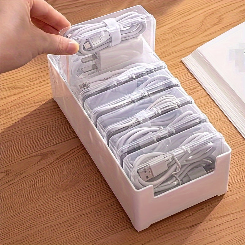 Set of 16 Transparent Cable Management Containers - Sturdy Plastic Organizer for Data And Charging Wires, Compact Storage Option for Home And Workplace