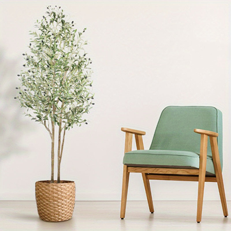 182.88cm Artificial Olive Tree Faux Silk Plant, Indoor Fake Olive Tree with Natural Wood Trunk & Lifelike Fruits, Perfect for Modern Home Office and Living Room Floor Decor, 182.88cm