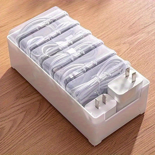 Set of 16 Transparent Cable Management Containers - Sturdy Plastic Organizer for Data And Charging Wires, Compact Storage Option for Home And Workplace