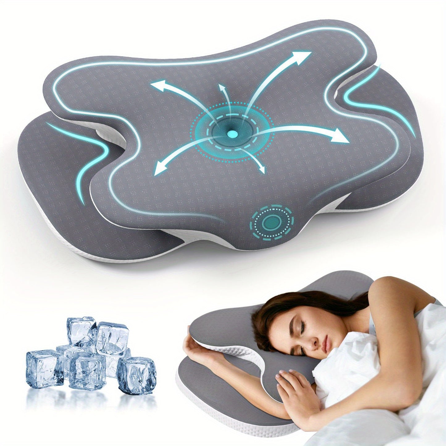 1pc Memory Foam Pillow for Neck - Cooling Ice Cover & Dual-Height Support, Cervical Spine Alignment for Side/Back/Stomach Sleepers, -Grade Bed Pillow with Ice Shell Case (Machine Washable), Neck Pillow, Neck Pillow Travel, Cervical Neck Pillow, Side